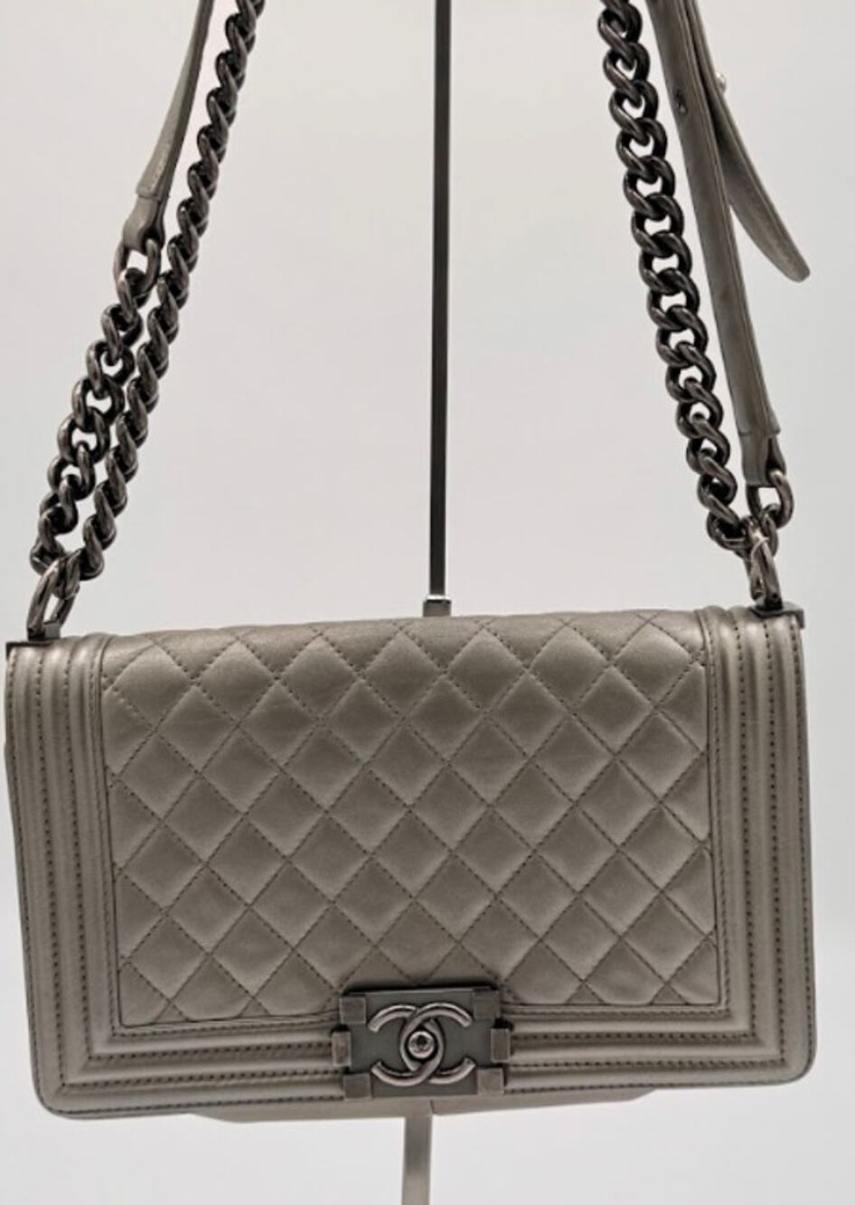 Chanel Medium Boy Flap Metallic Silver Quilted Calfskin Bag